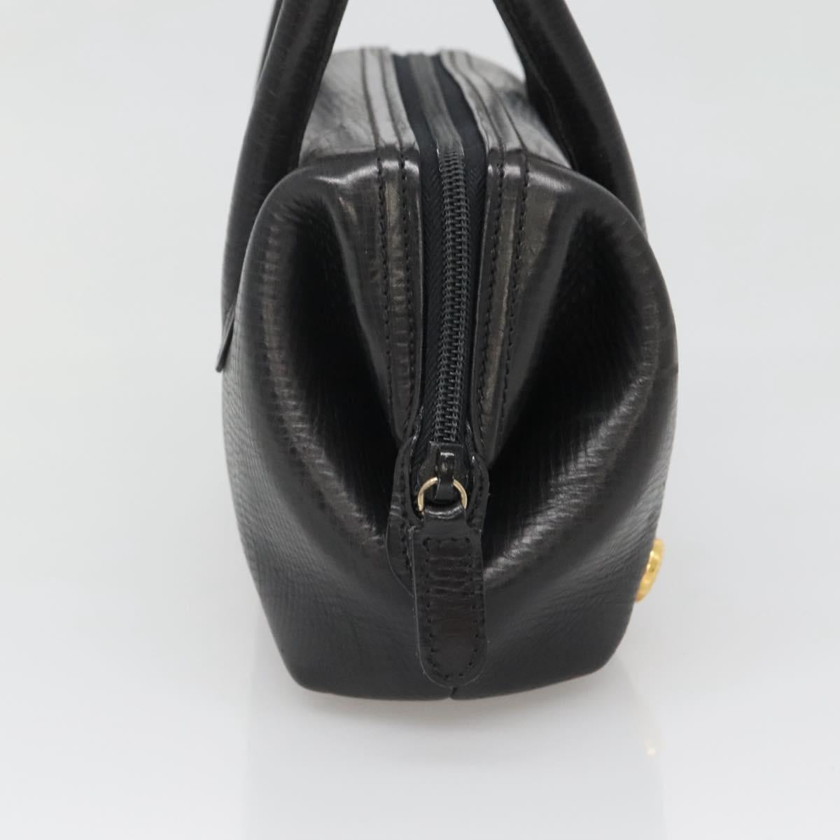 BALLY Hand Bag Leather Black Gold Auth 139839