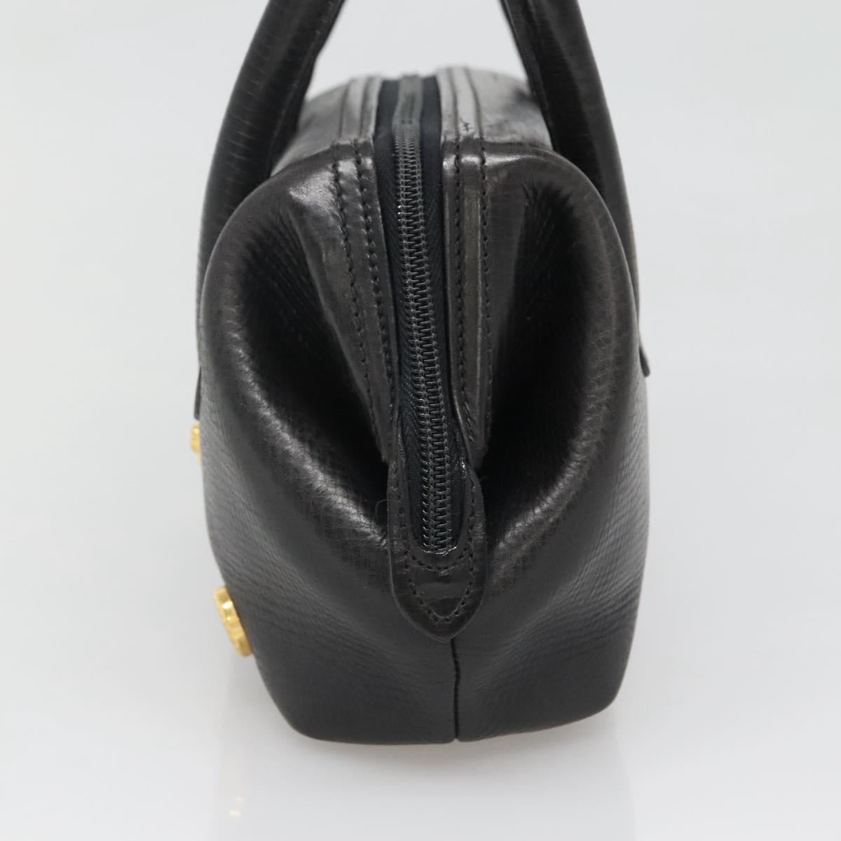 BALLY Hand Bag Leather Black Gold Auth 139839