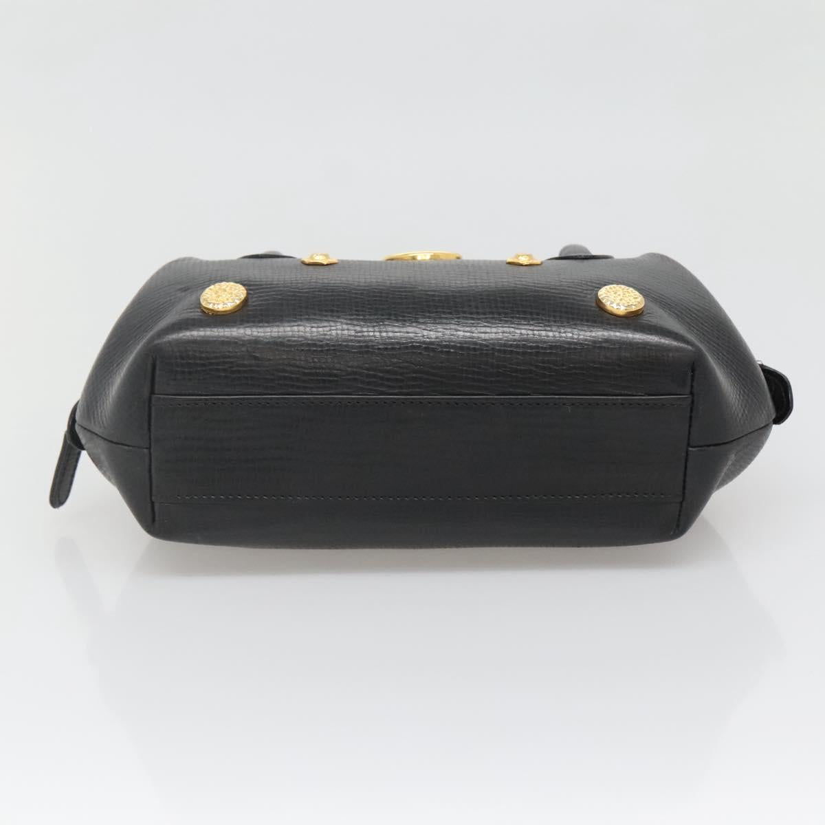 BALLY Hand Bag Leather Black Gold Auth 139839