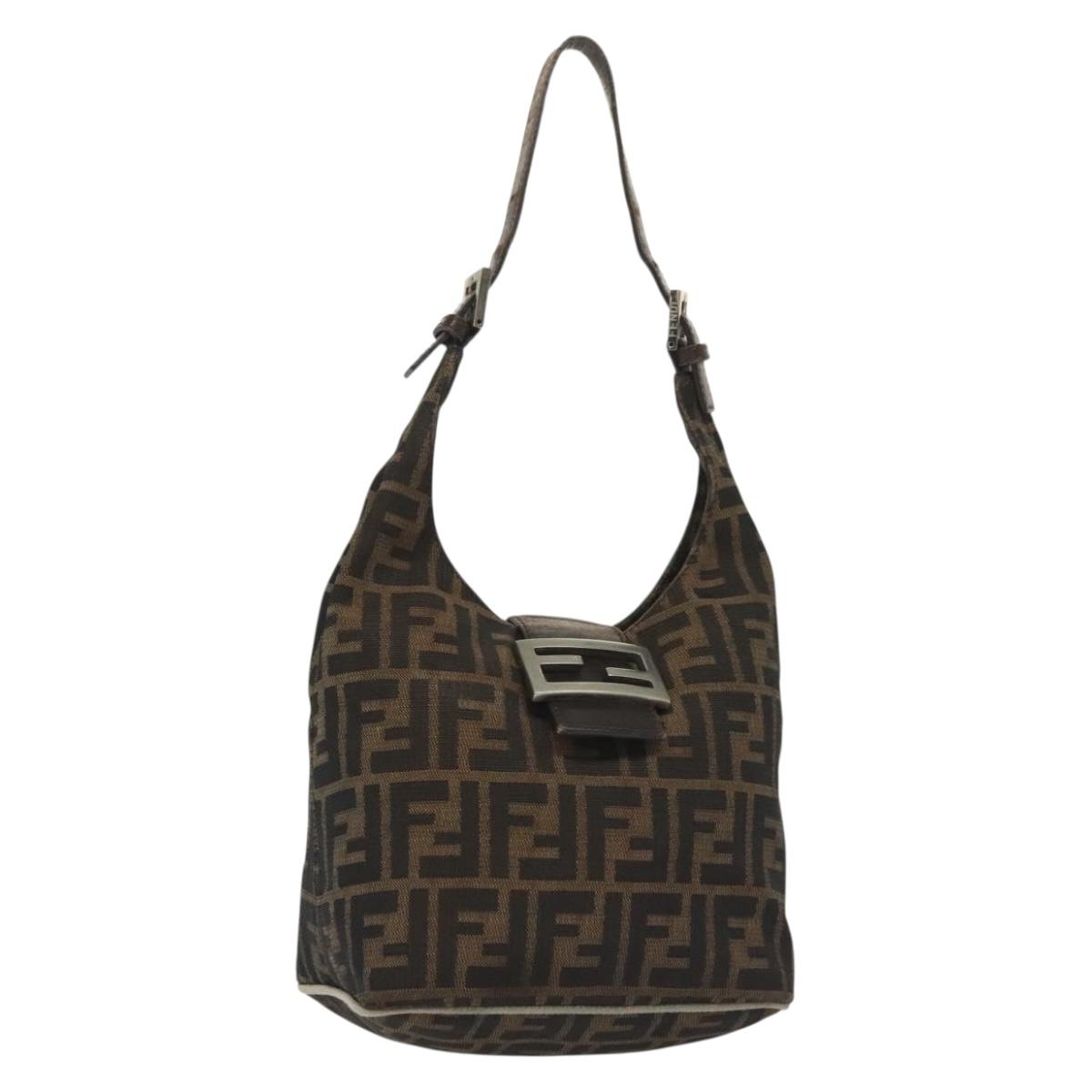 FENDI Zucca Canvas Mamma Baguette Shoulder Bag Brown Black Silver Auth 139842