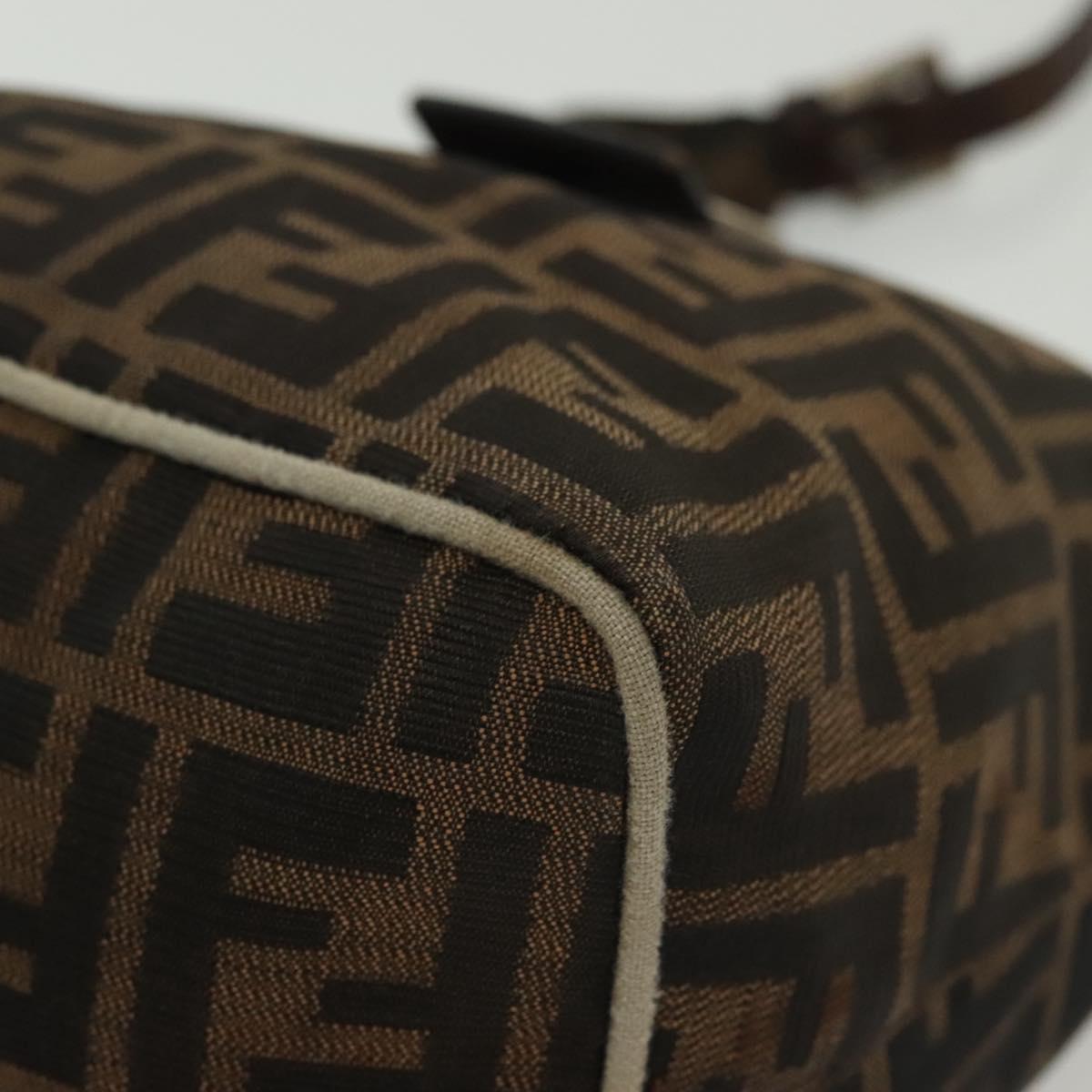 FENDI Zucca Canvas Mamma Baguette Shoulder Bag Brown Black Silver Auth 139842