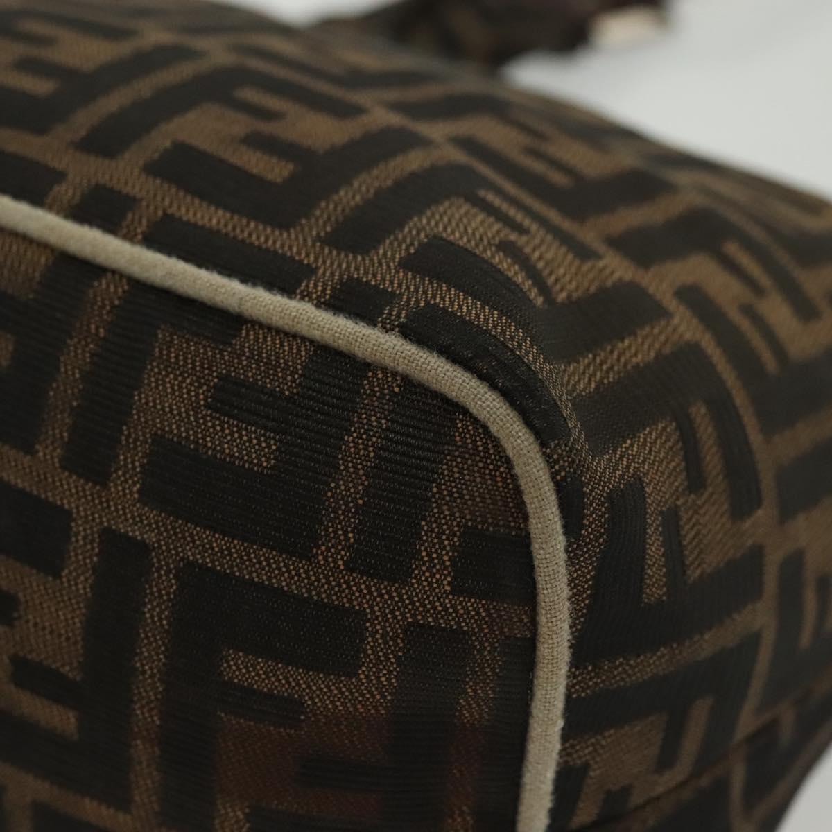 FENDI Zucca Canvas Mamma Baguette Shoulder Bag Brown Black Silver Auth 139842
