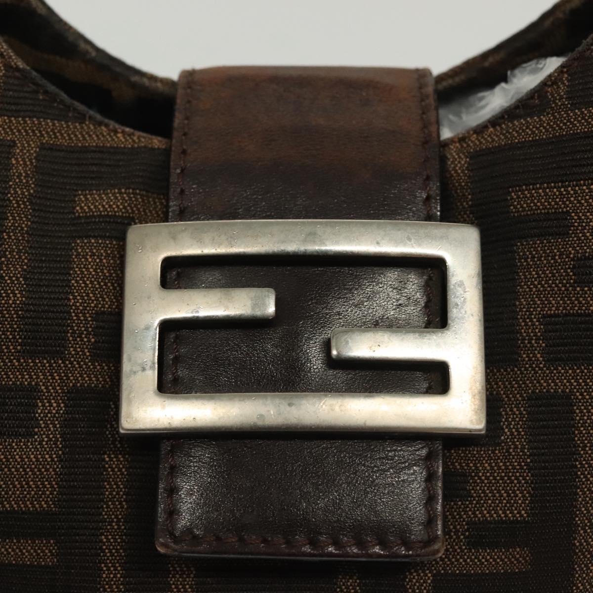 FENDI Zucca Canvas Mamma Baguette Shoulder Bag Brown Black Silver Auth 139842