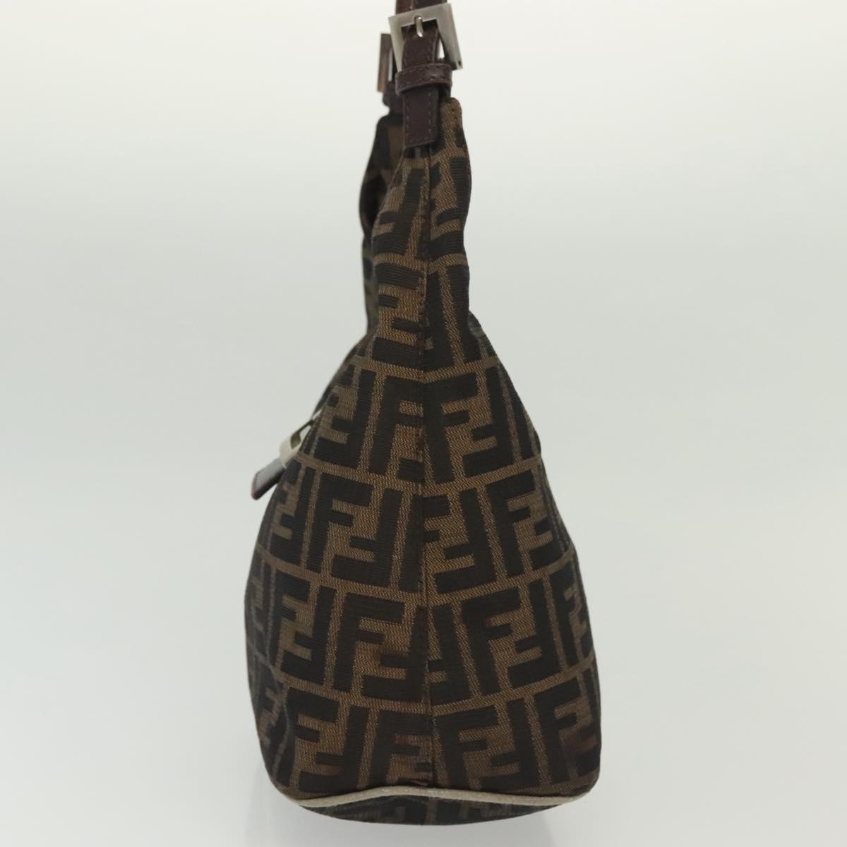 FENDI Zucca Canvas Mamma Baguette Shoulder Bag Brown Black Silver Auth 139842