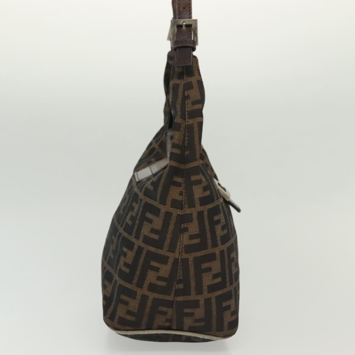 FENDI Zucca Canvas Mamma Baguette Shoulder Bag Brown Black Silver Auth 139842
