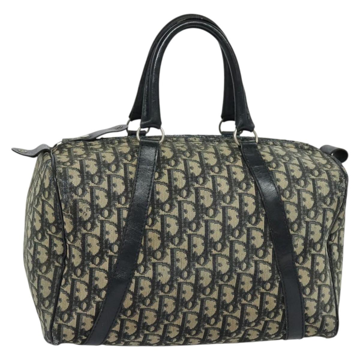 Christian Dior Trotter Canvas Boston Bag Navy Silver Auth 139846