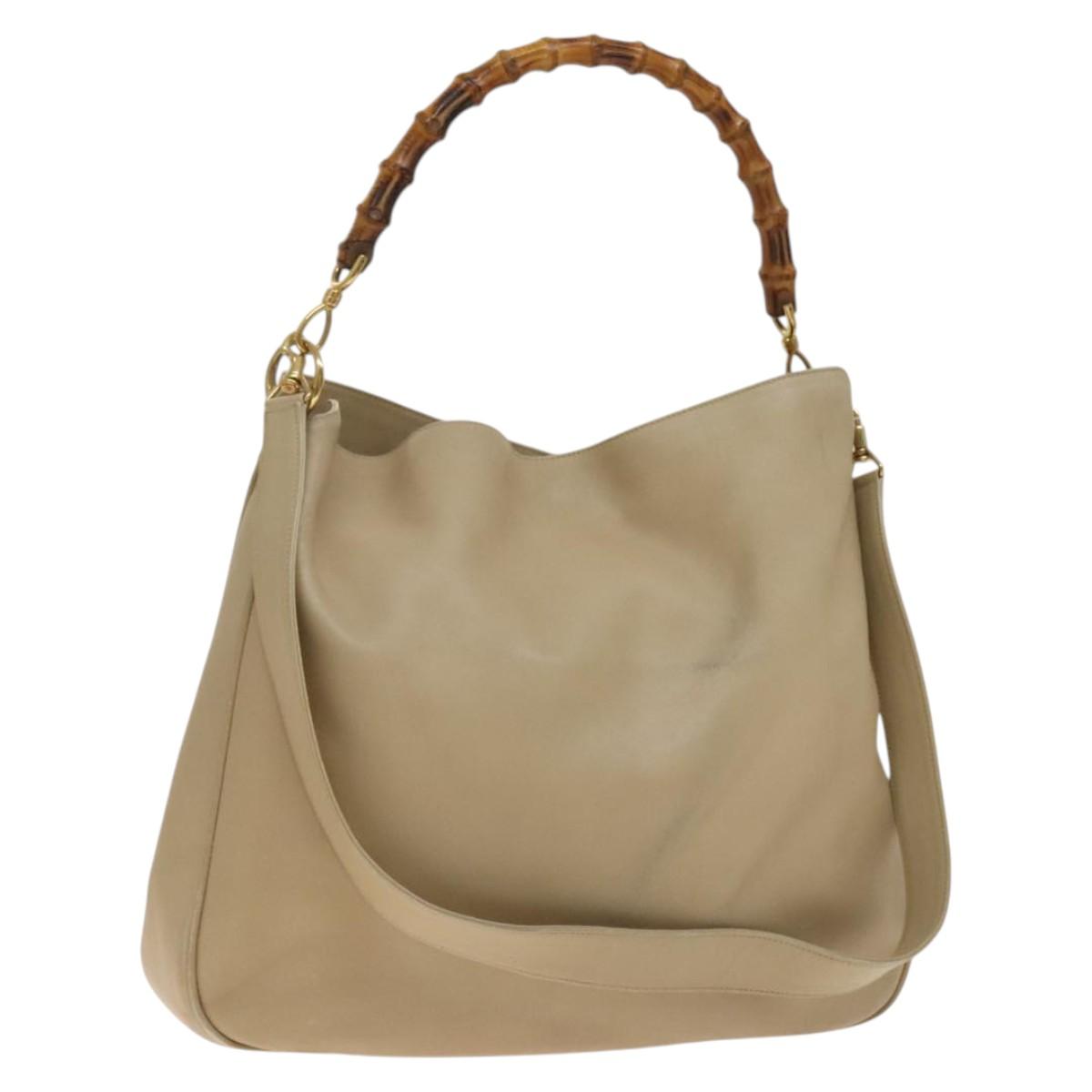 GUCCI Bamboo Shoulder Bag Leather 2way Beige Gold 001 2852 1577 0 Auth 139901
