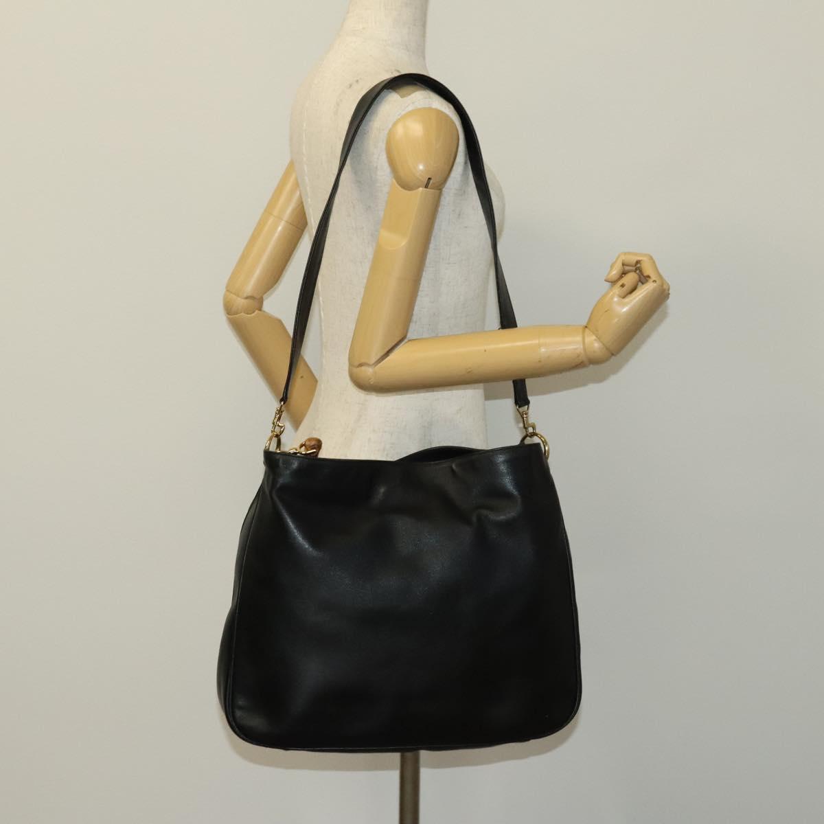 GUCCI Bamboo Shoulder Bag Leather 2way Black Gold 001 3444 1577 Auth 139902