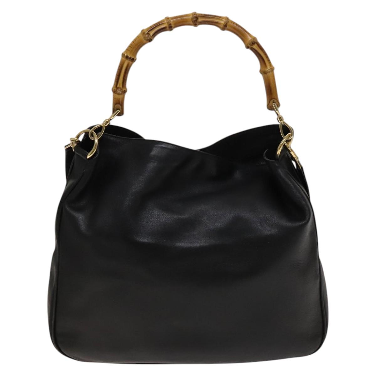 GUCCI Bamboo Shoulder Bag Leather 2way Black Gold 001 3444 1577 Auth 139902