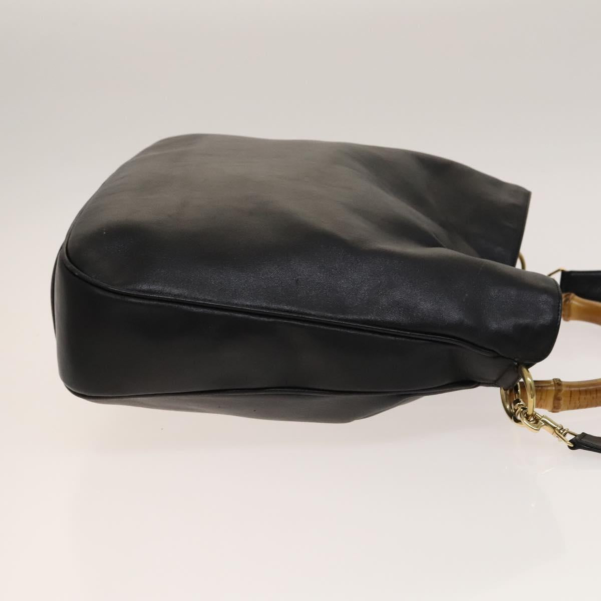 GUCCI Bamboo Shoulder Bag Leather 2way Black Gold 001 3444 1577 Auth 139902