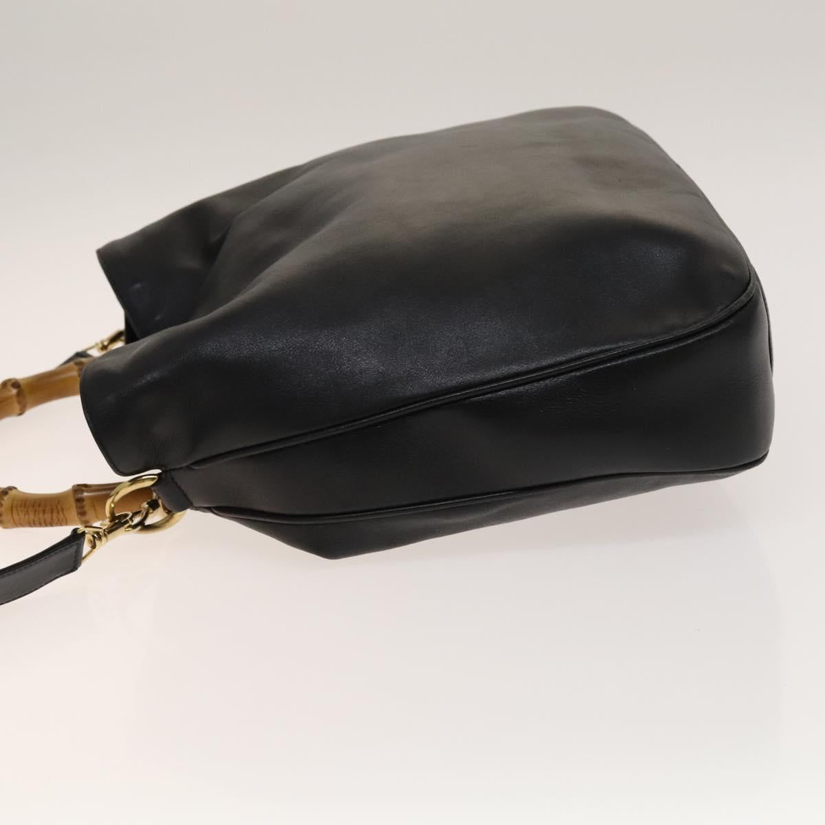 GUCCI Bamboo Shoulder Bag Leather 2way Black Gold 001 3444 1577 Auth 139902