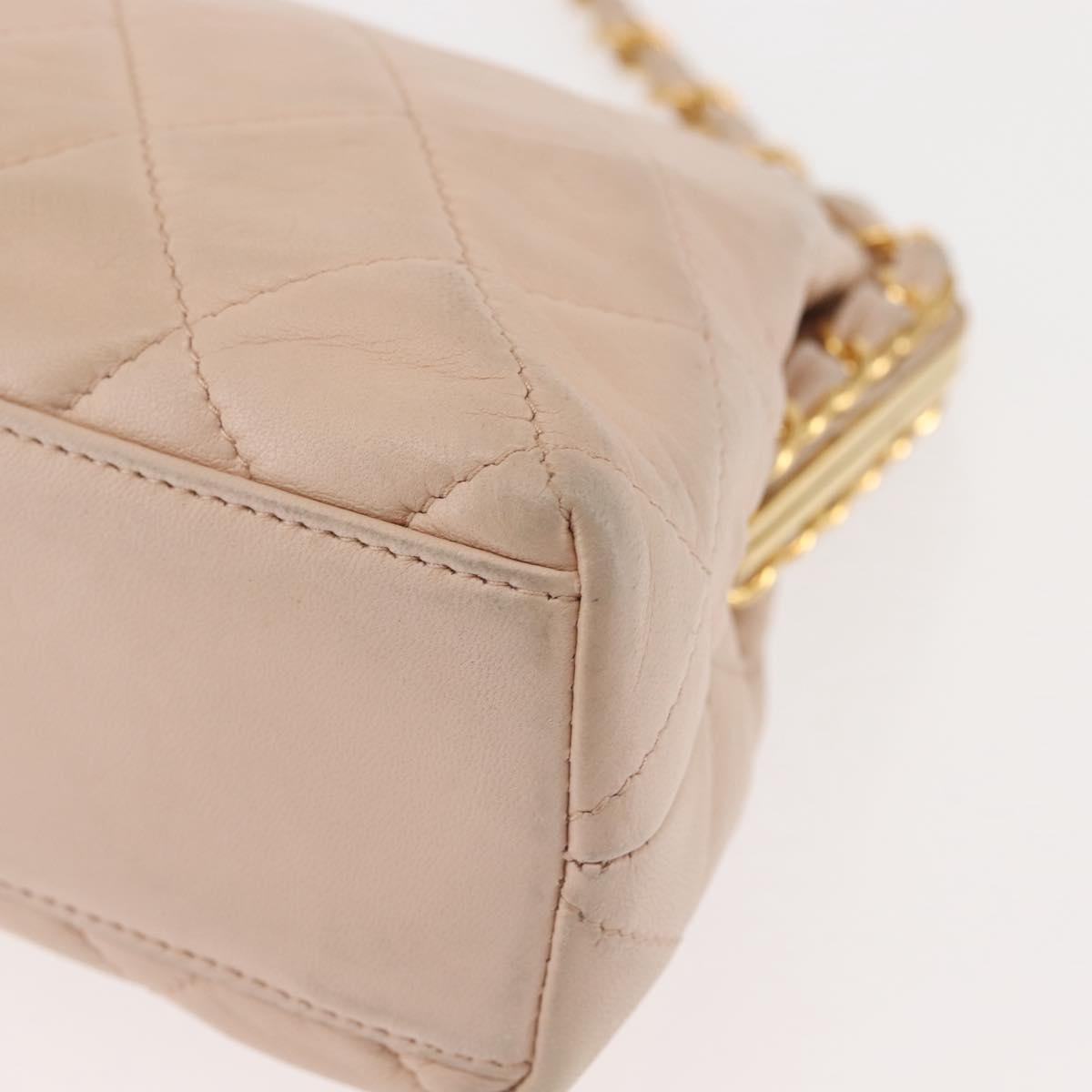 CHANEL Matelasse Chain Shoulder Bag Lamb Skin Pink Gold CC Auth 139905V