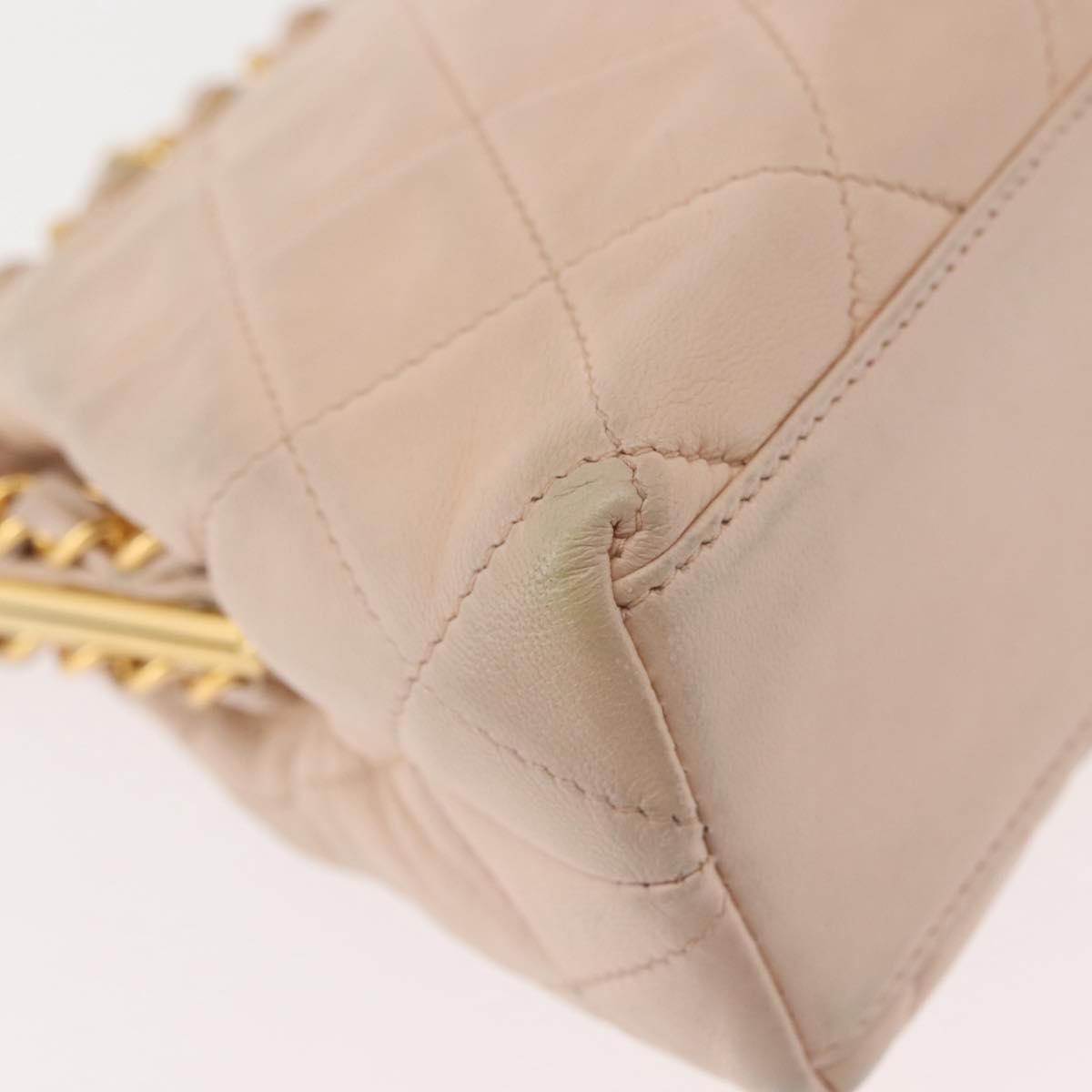 CHANEL Matelasse Chain Shoulder Bag Lamb Skin Pink Gold CC Auth 139905V