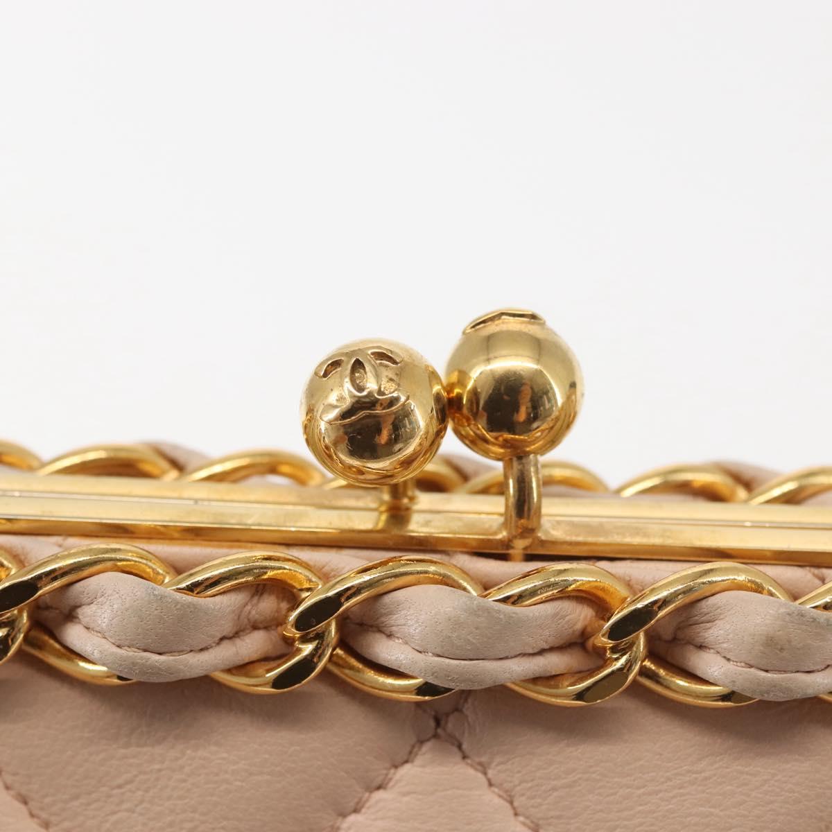 CHANEL Matelasse Chain Shoulder Bag Lamb Skin Pink Gold CC Auth 139905V