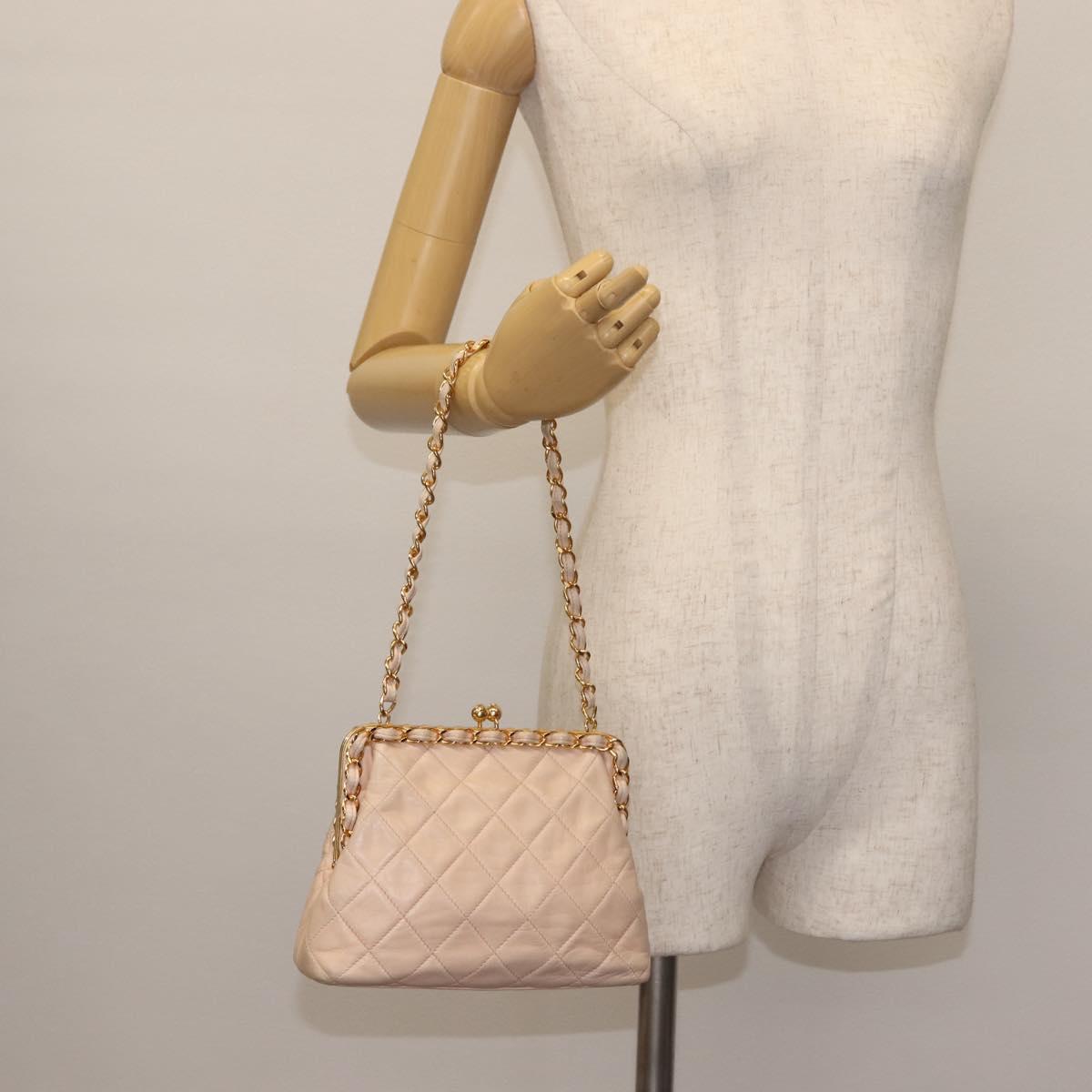 CHANEL Matelasse Chain Shoulder Bag Lamb Skin Pink Gold CC Auth 139905V