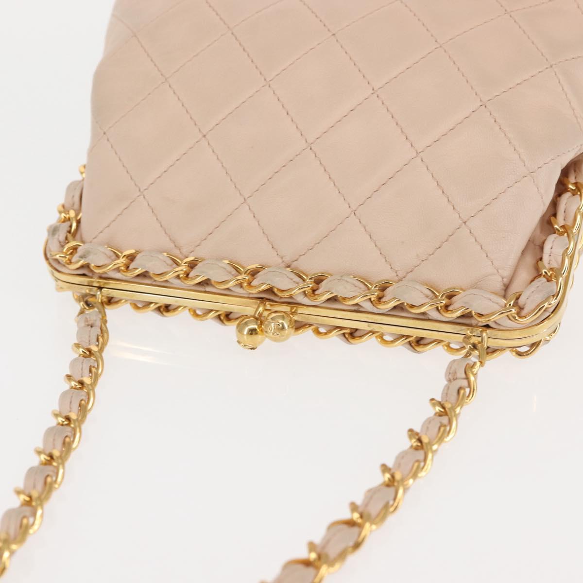 CHANEL Matelasse Chain Shoulder Bag Lamb Skin Pink Gold CC Auth 139905V