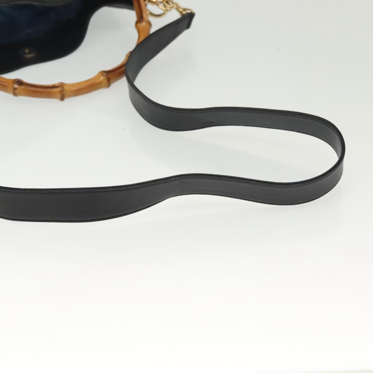 GUCCI Bamboo Shoulder Bag Leather 2way Black Gold 001 1638 Auth 139908