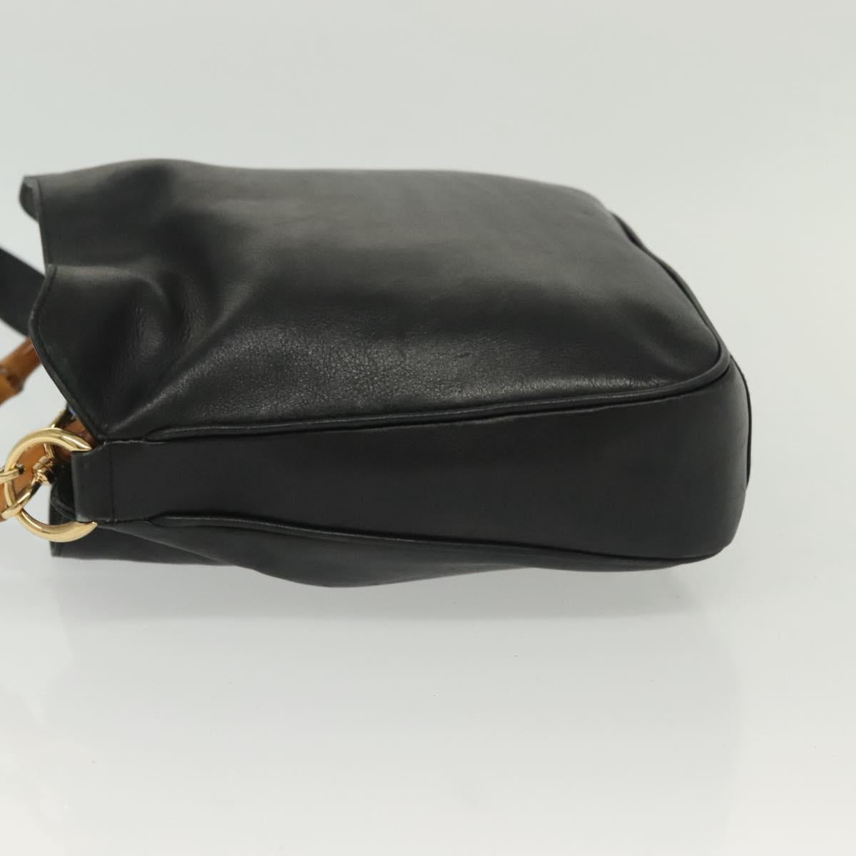 GUCCI Bamboo Shoulder Bag Leather 2way Black Gold 001 1638 Auth 139908