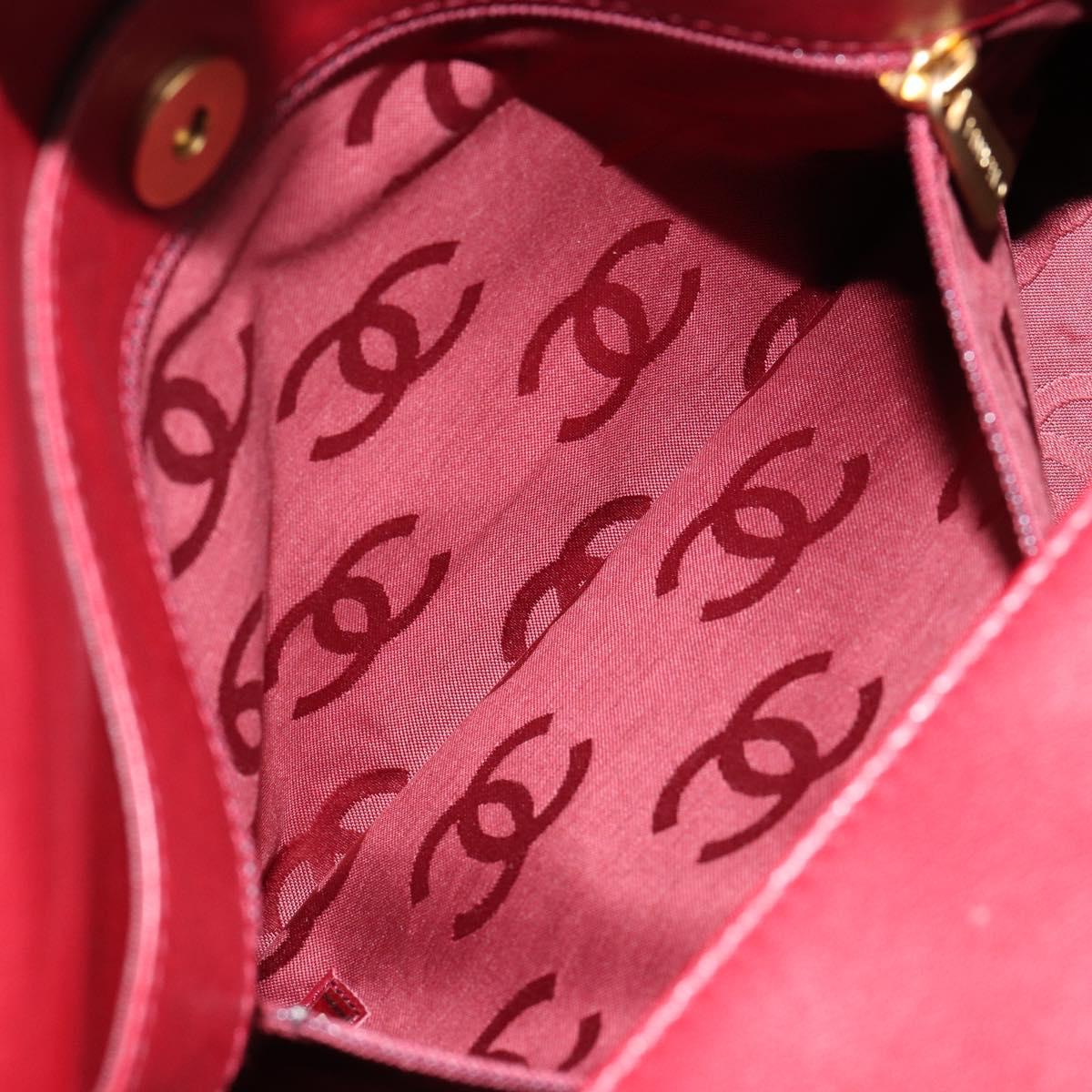 CHANEL Hand Bag Leather Red Gold CC Auth 139910V
