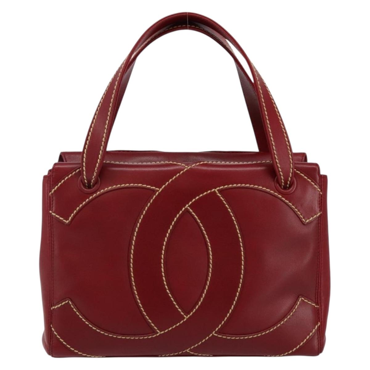 CHANEL Hand Bag Leather Red Gold CC Auth 139910V