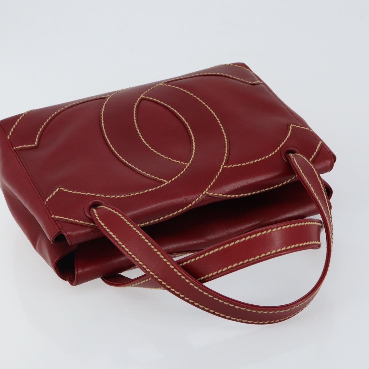 CHANEL Hand Bag Leather Red Gold CC Auth 139910V
