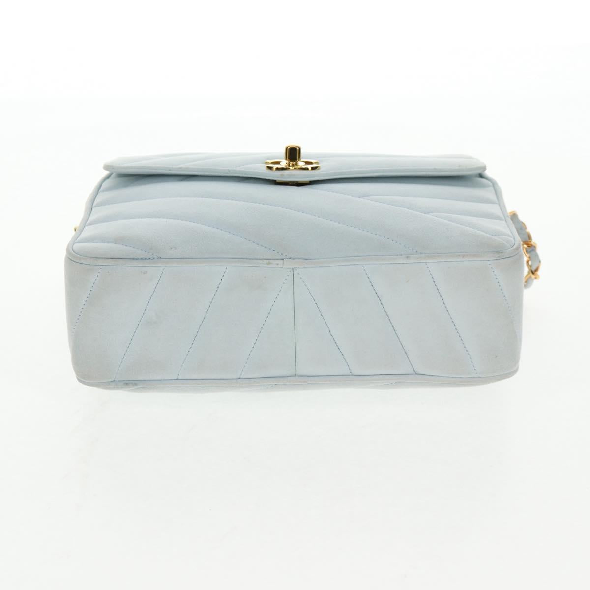 CHANEL Bias Stitch Chain Shoulder Bag Suede Light Blue Gold CC Auth 139935V