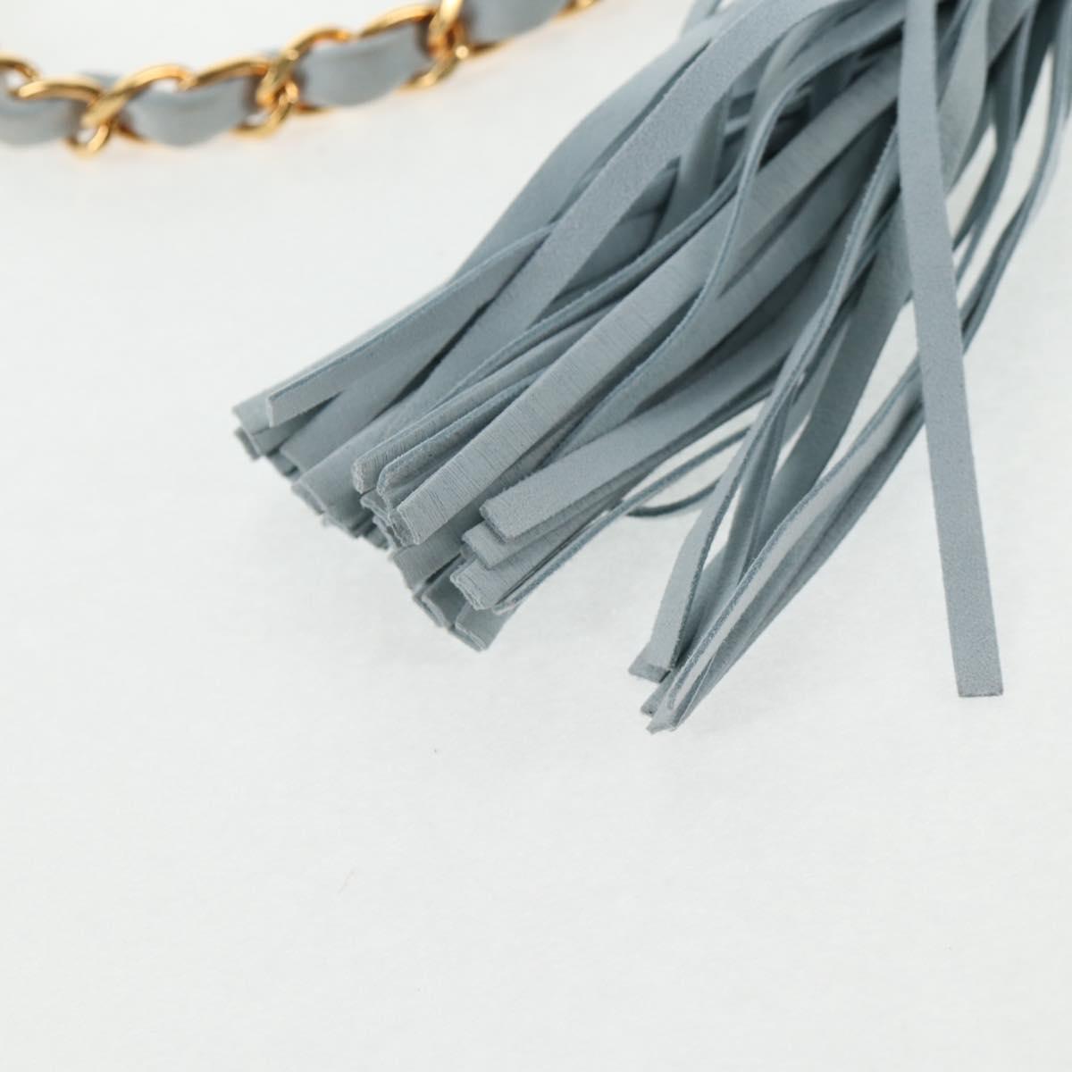 CHANEL Bias Stitch Chain Shoulder Bag Suede Light Blue Gold CC Auth 139935V