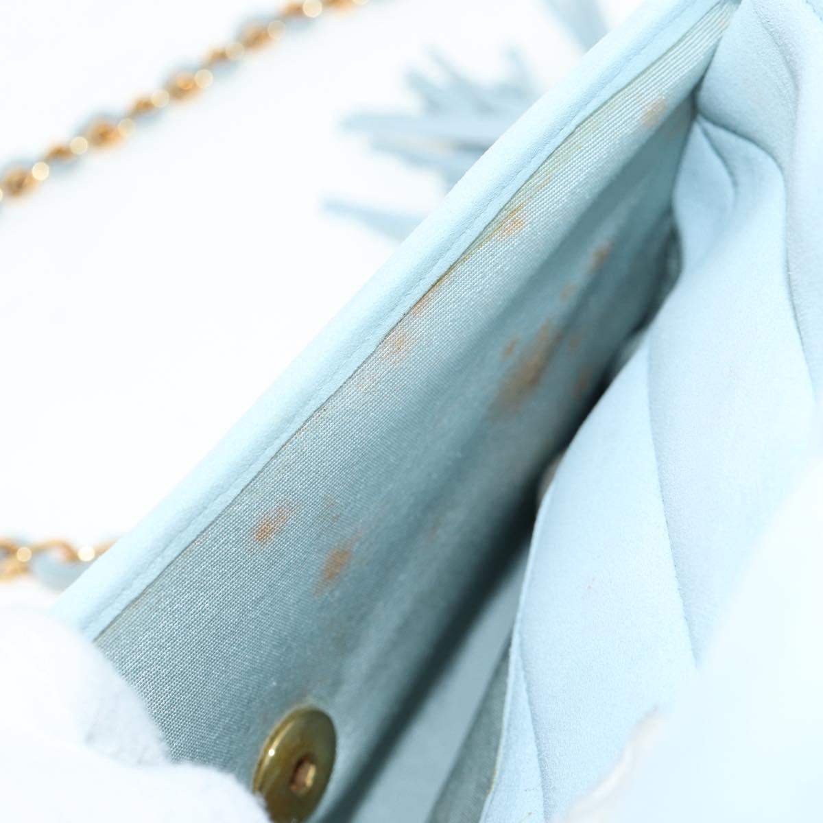 CHANEL Bias Stitch Chain Shoulder Bag Suede Light Blue Gold CC Auth 139935V