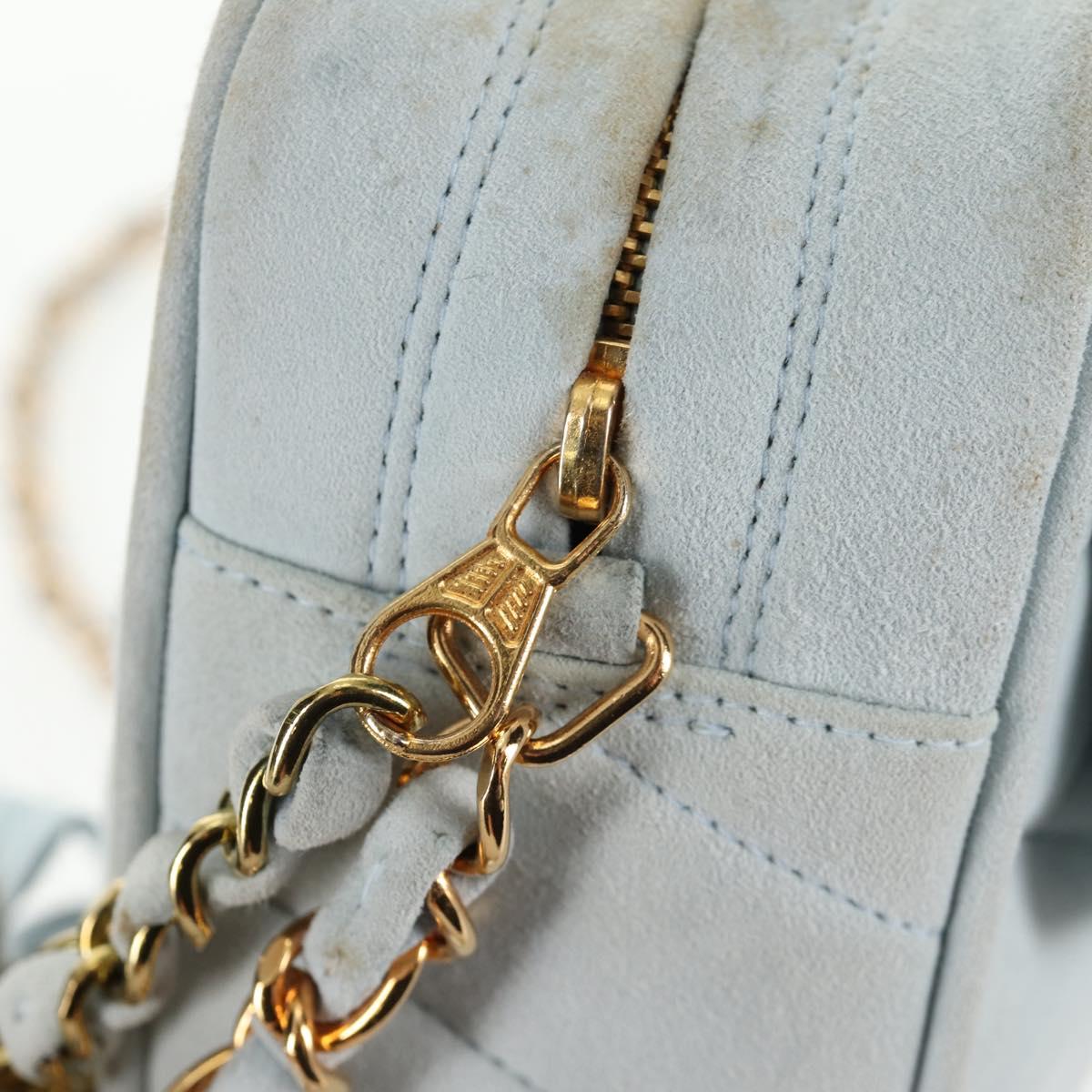 CHANEL Bias Stitch Chain Shoulder Bag Suede Light Blue Gold CC Auth 139935V