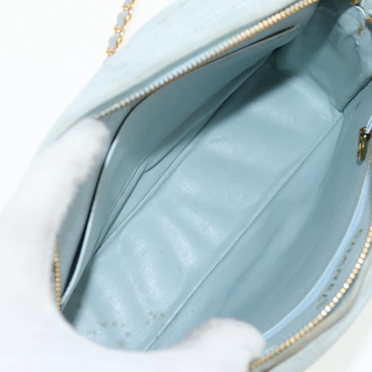 CHANEL Bias Stitch Chain Shoulder Bag Suede Light Blue Gold CC Auth 139935V