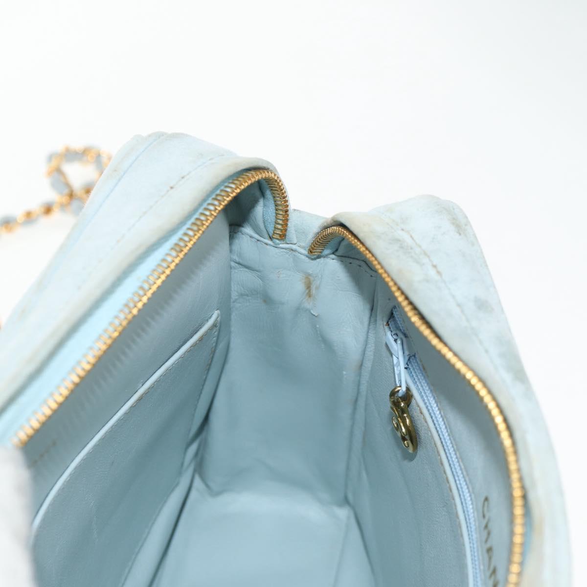 CHANEL Bias Stitch Chain Shoulder Bag Suede Light Blue Gold CC Auth 139935V