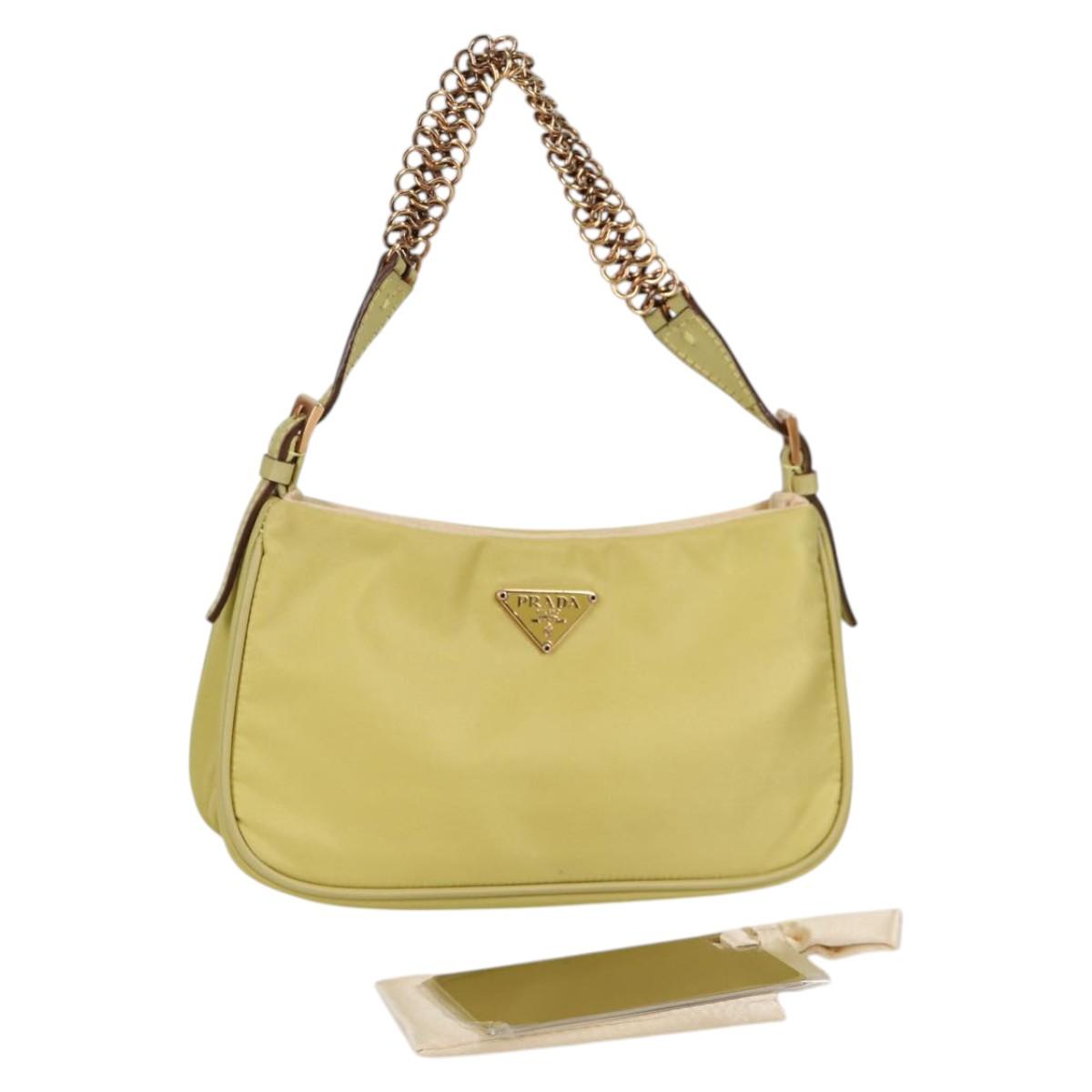 PRADA Chain Hand Bag Nylon Yellow Gold Auth 139937V