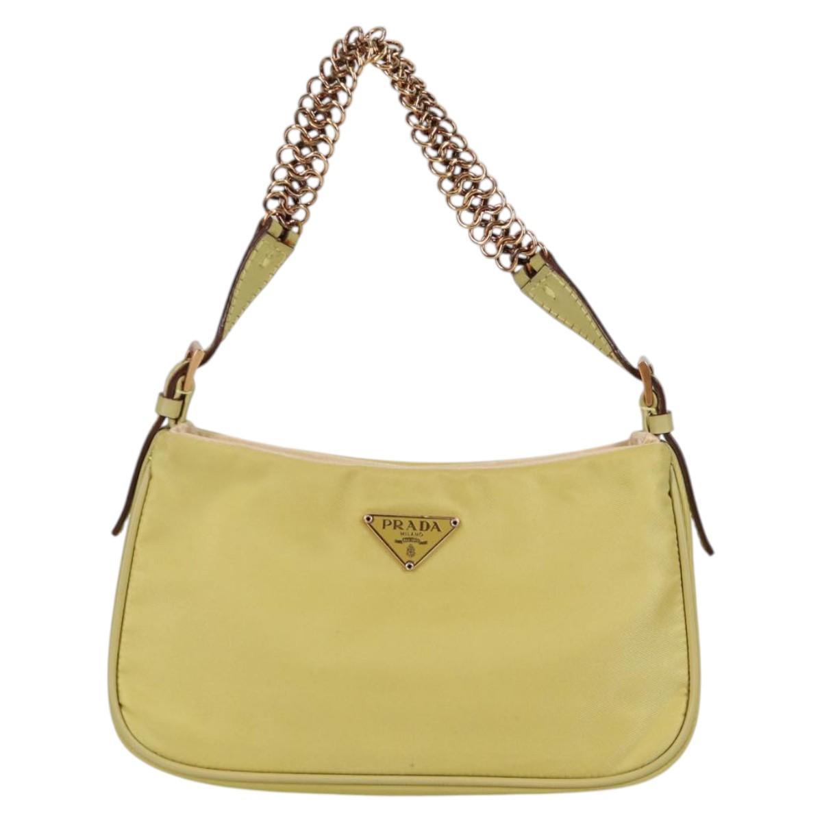 PRADA Chain Hand Bag Nylon Yellow Gold Auth 139937V