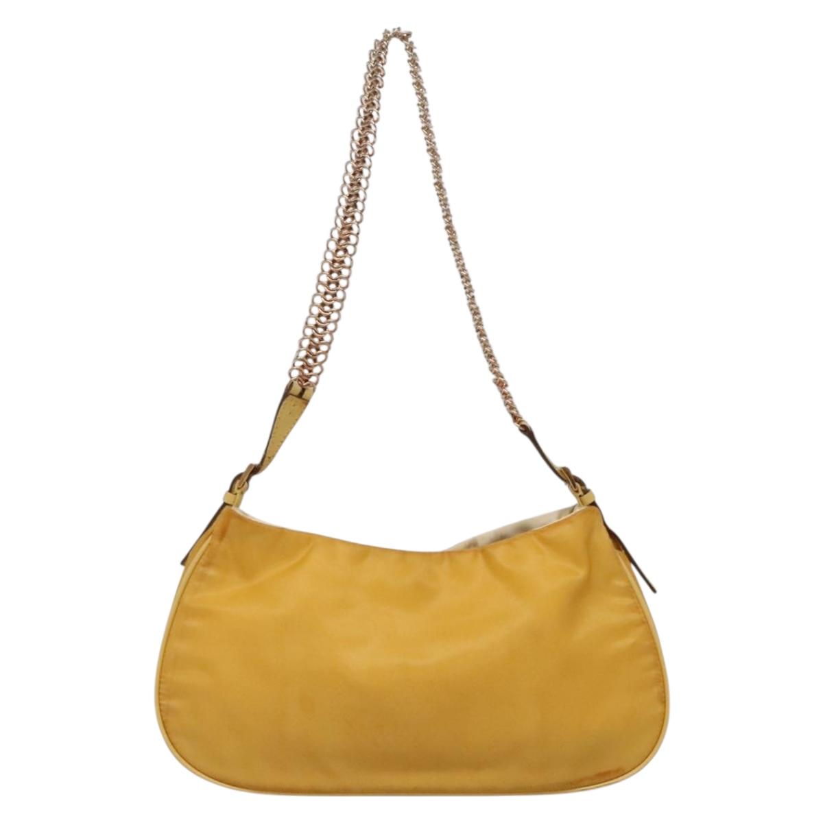 PRADA Chain Shoulder Bag Nylon Yellow Gold Auth 139938