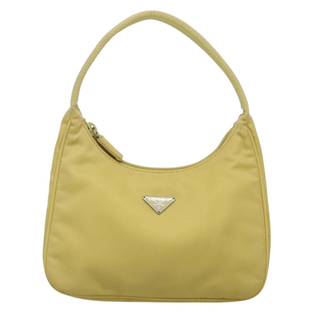 PRADA Accessory Pouch Nylon Yellow Gold Auth 139939
