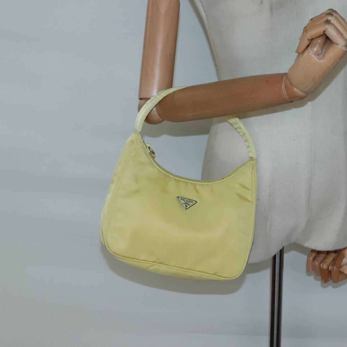 PRADA Accessory Pouch Nylon Yellow Gold Auth 139939A