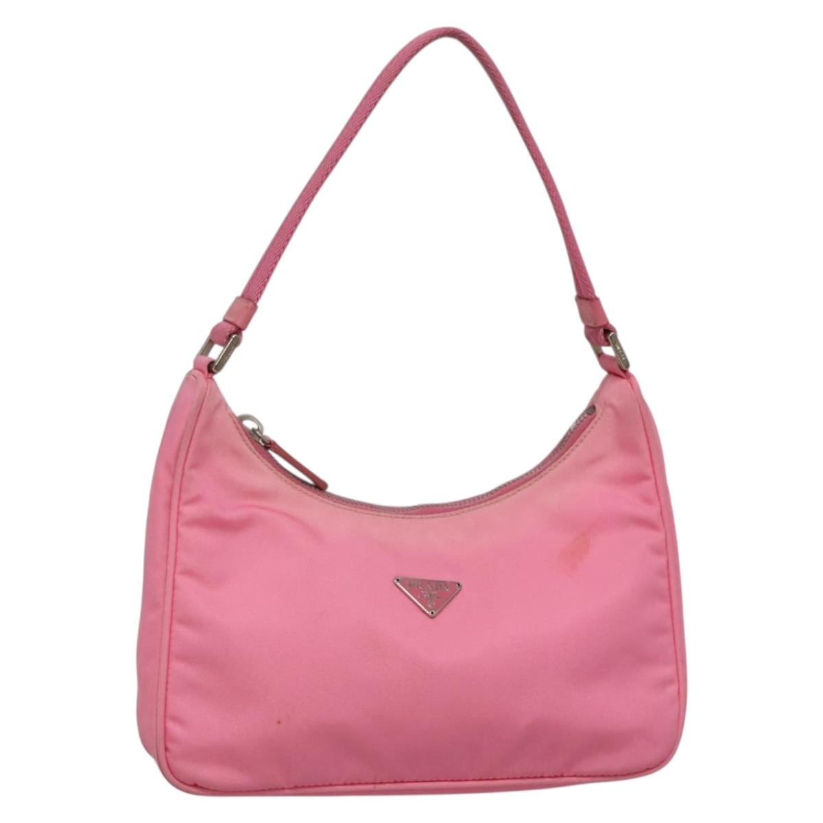 PRADA Accessory Pouch Nylon Pink Silver Auth 139940