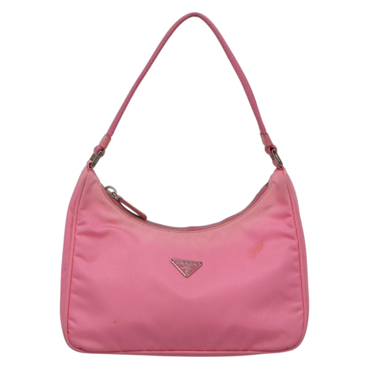 PRADA Accessory Pouch Nylon Pink Silver Auth 139940