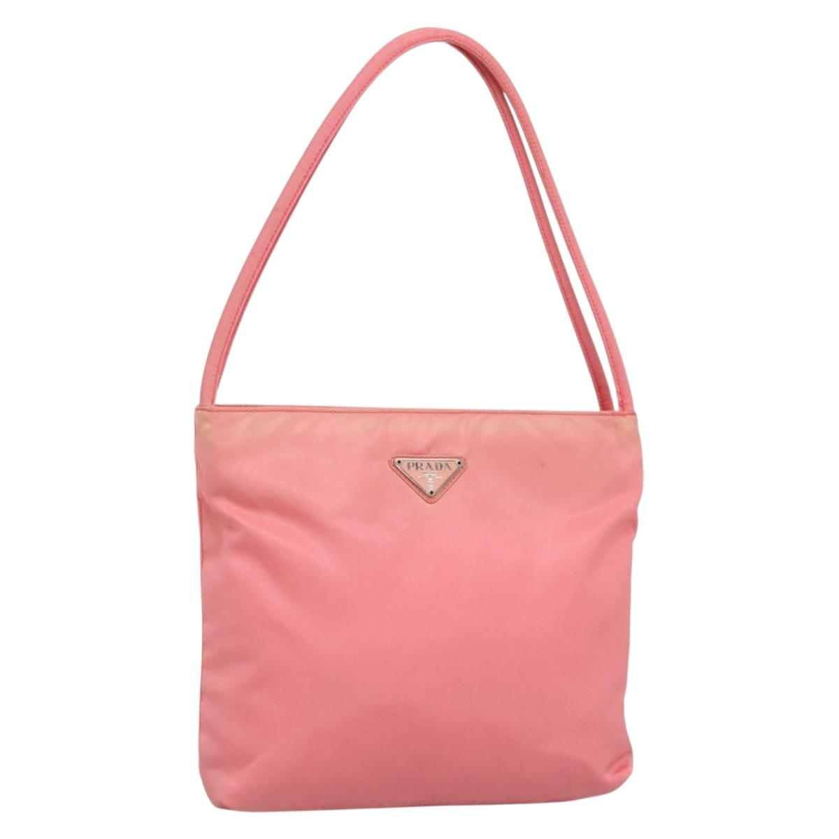 PRADA Tote Bag Nylon Pink Silver Auth 139941
