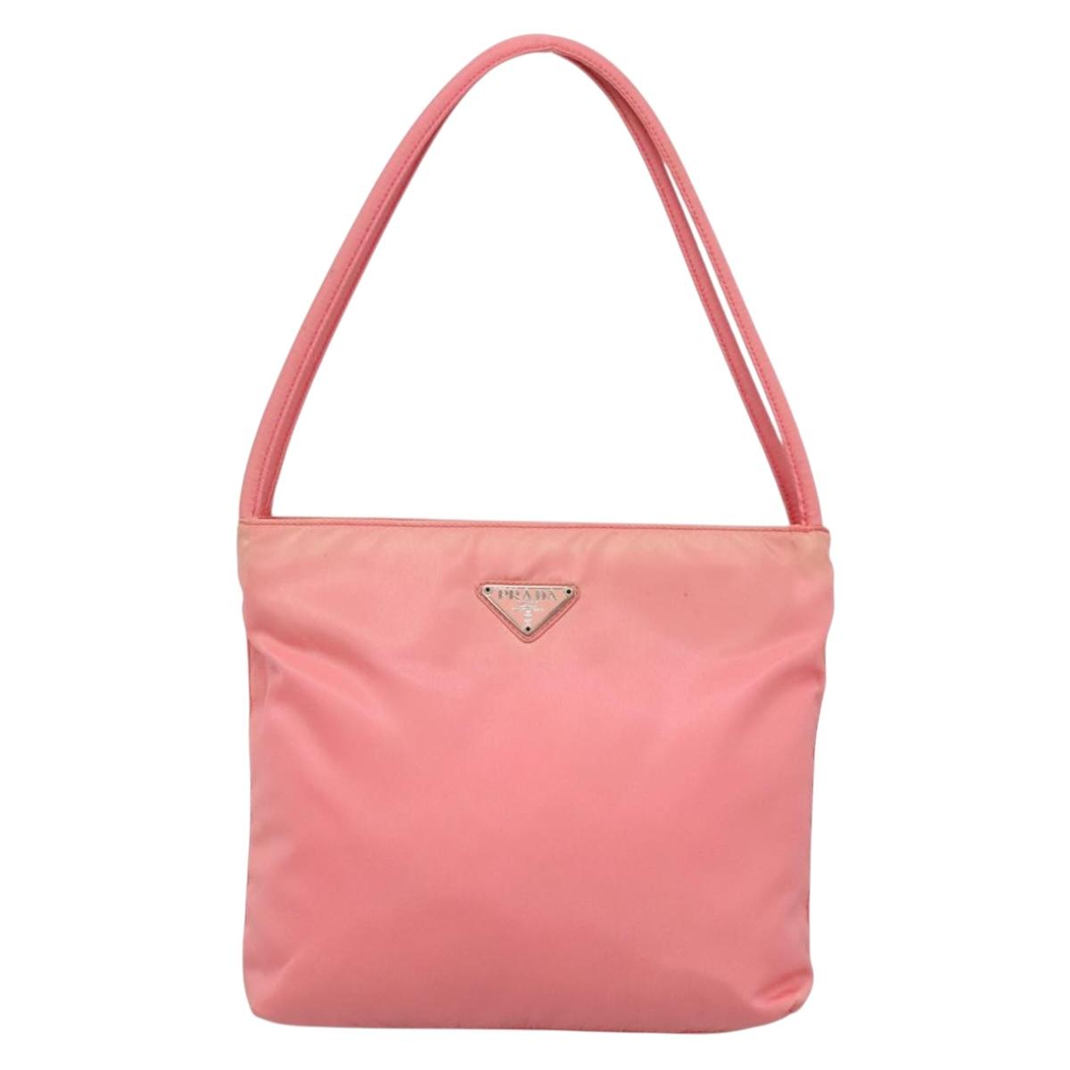 PRADA Tote Bag Nylon Pink Silver Auth 139941