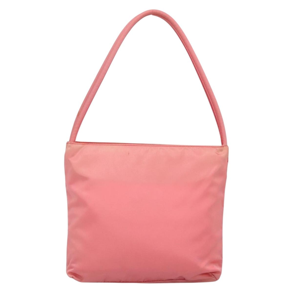 PRADA Tote Bag Nylon Pink Silver Auth 139941