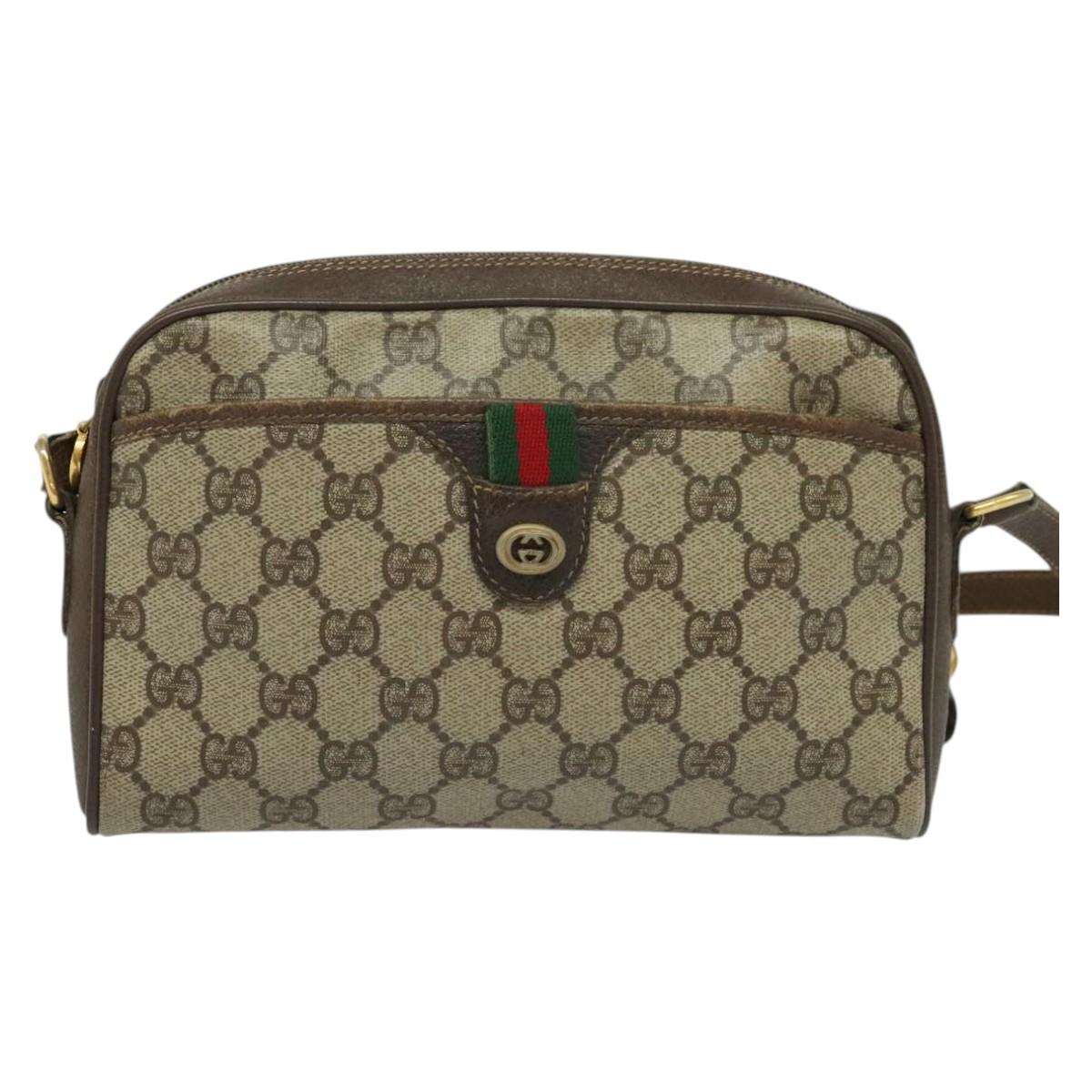 GUCCI GG Supreme Web Sherry Line Bag PVC Beige Gold Red 116 02 089 Auth 139947