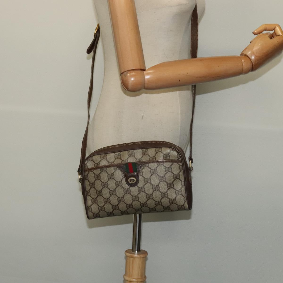 GUCCI GG Supreme Web Sherry Line Bag PVC Beige Gold Red 116 02 089 Auth 139947