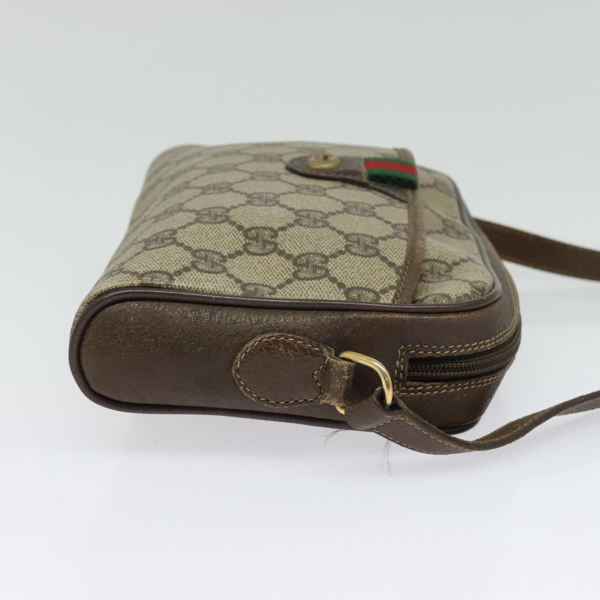 GUCCI GG Supreme Web Sherry Line Bag PVC Beige Gold Red 116 02 089 Auth 139947