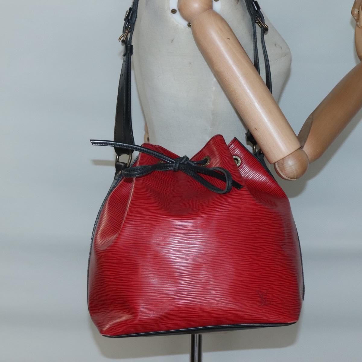 LOUIS VUITTON Epi Petit Noe Shoulder Bag Bicolor Black Red M44017 LV Auth 139959