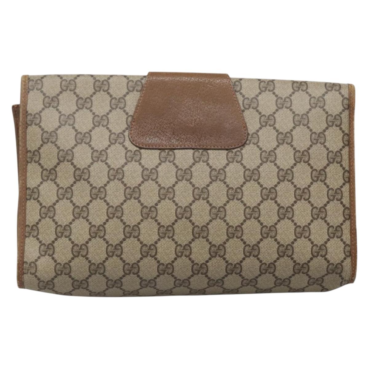GUCCI GG Supreme Web Sherry Line Clutch Bag PVC Beige Gold 89 01 031 Auth 139970