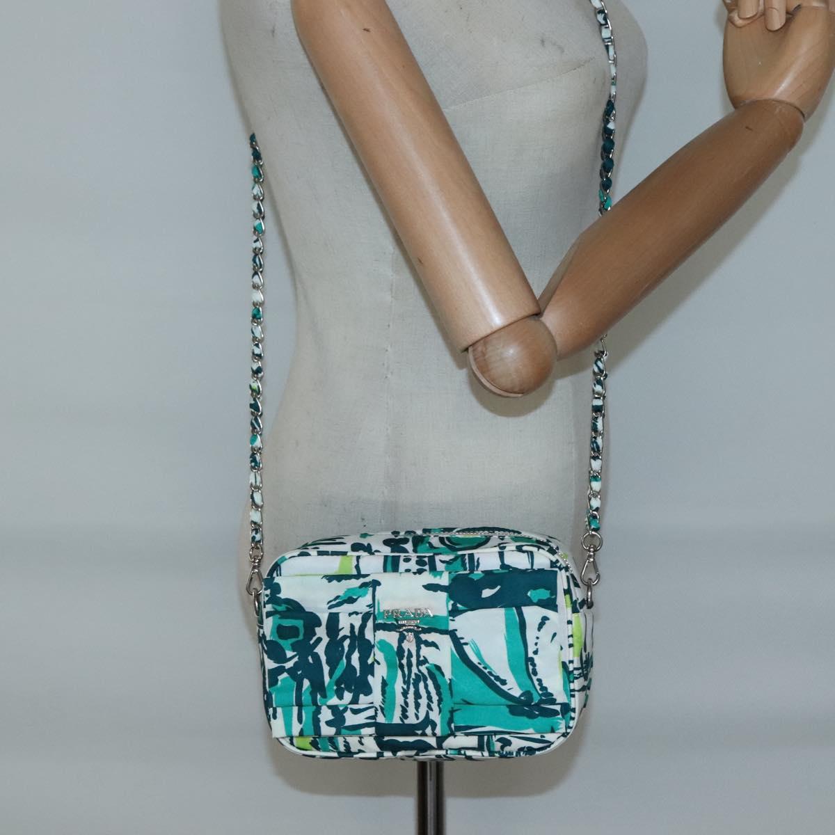 PRADA Chain Shoulder Bag Nylon Green Silver Auth 139976