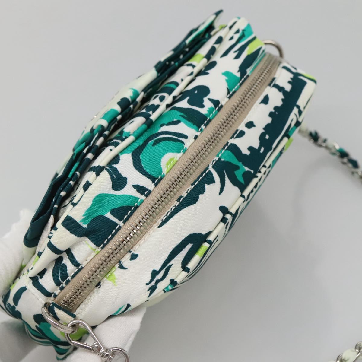 PRADA Chain Shoulder Bag Nylon Green Silver Auth 139976