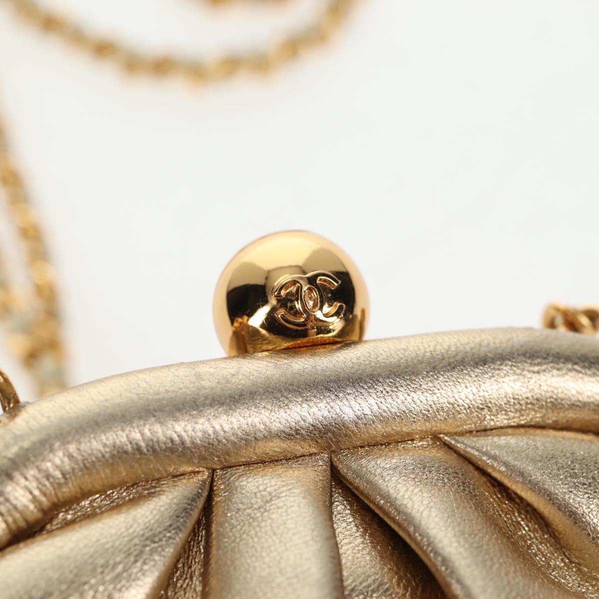 CHANEL Chain Shoulder Bag Leather Gold CC Auth 139977SAV