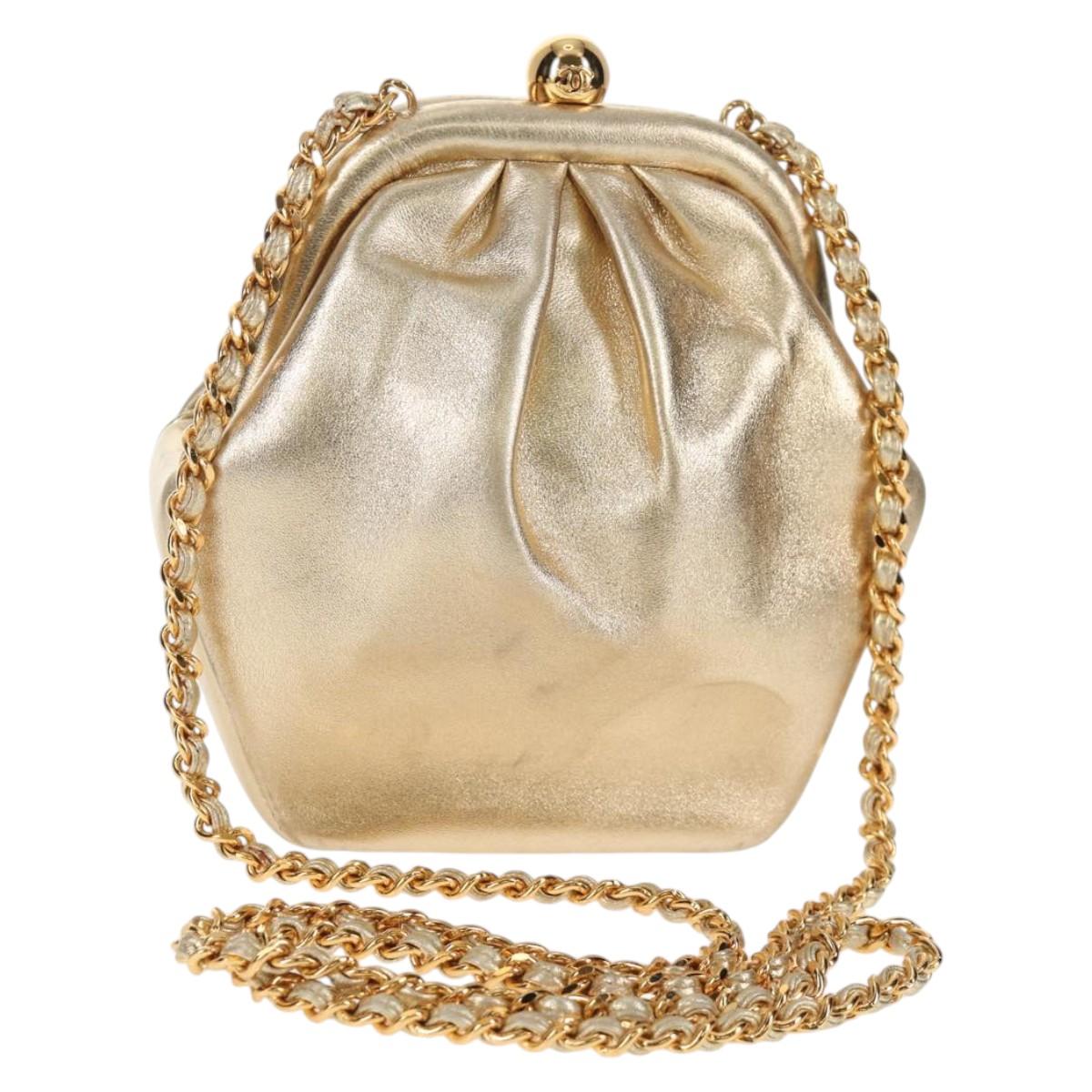 CHANEL Chain Shoulder Bag Leather Gold CC Auth 139977SAV